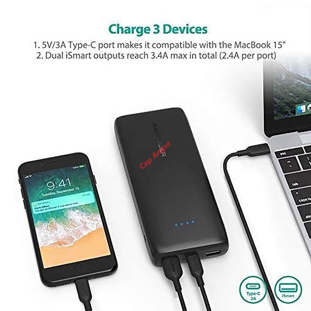 POWERBANK FAST CHARGING 22000mAh RAVPower QUICK CHARGE RAV POWER TYPE C MICRO USB DUAL INPUT