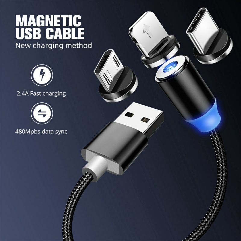 Kabel Data Magnetic 3 connector 3in1 Fast charge Type C , MicRo &amp; Ligthning