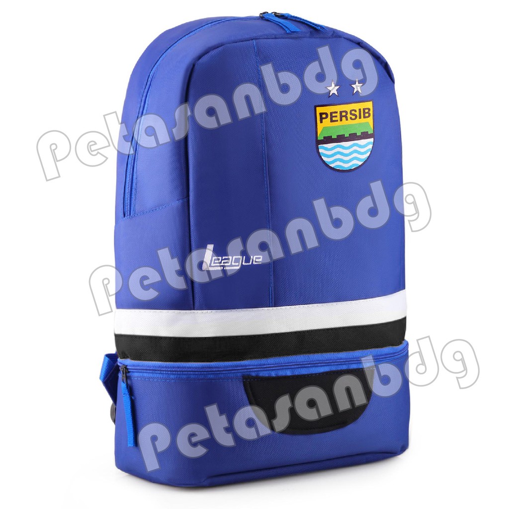 PTS -Tas Ransel Pria Persib Kotak Laptop Backpack - Blue + FREE Raincover