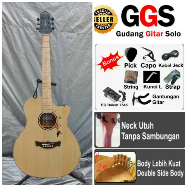 gitar akustik elektrik crafter dobel run neck utuh tidak sambung murah berkwalitas