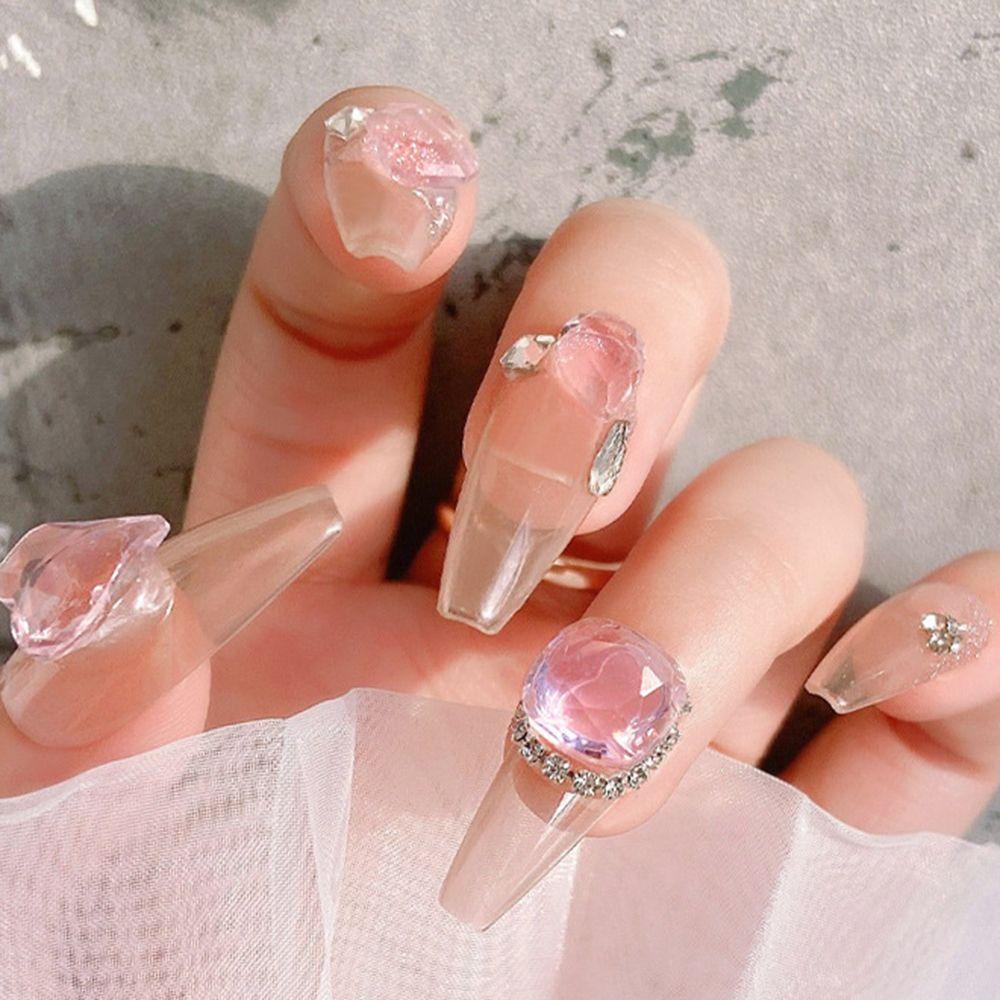 AUGUSTINA Agustina Nail Art Rhinestones Glitter 2 Pcs Membuat Perhiasan Kubus Miring Jantung Manicure Aksesoris Permata Kristal