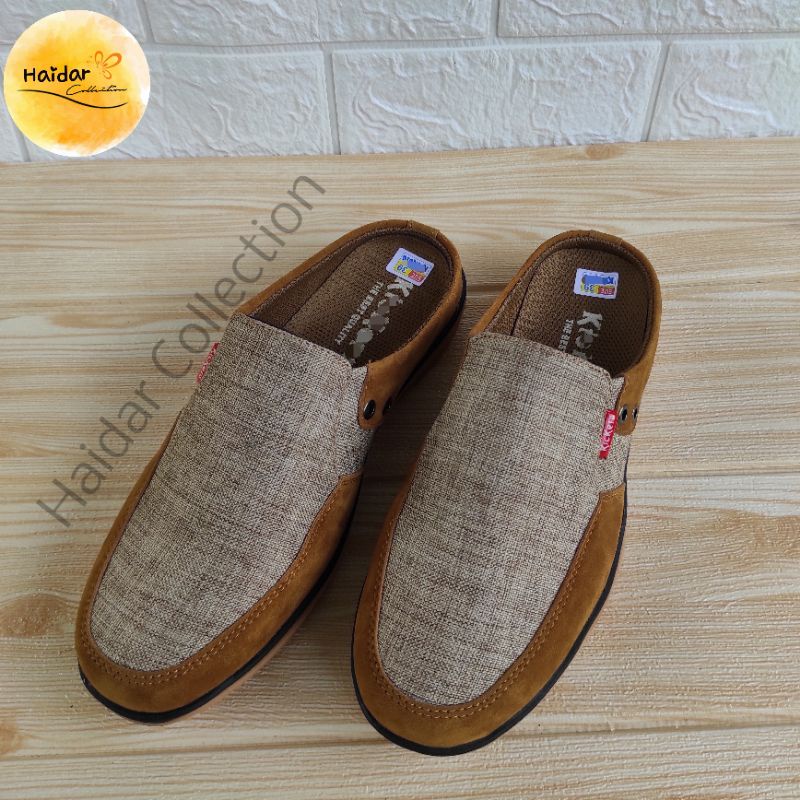 Bustong Pria Kulit Sintetis Slip On Kasual Cowok Slop Sintetis Premium Sol Karet