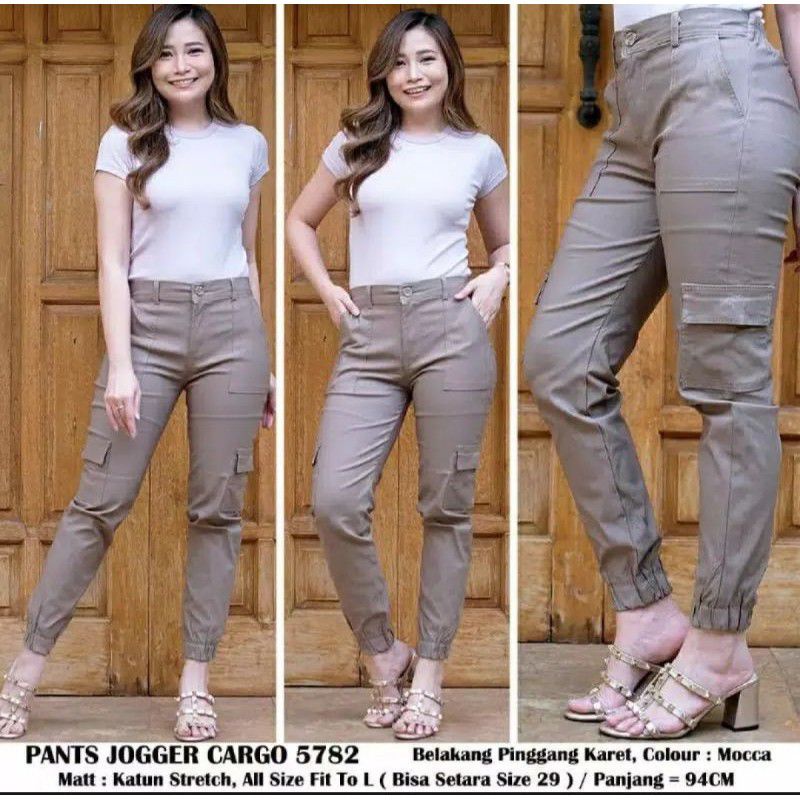 CELANA WANITA BAGGY PANTS CARGO JOGER RESLETING AMERICAN DRILL