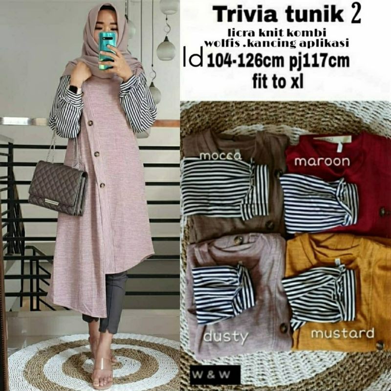 Trivia Tunik #2, TUNIK WANITA MUSLIM CANTIK BAHAN LYCRA KNITE IMPORT LD 104-126 TERJUMBO TERMURAH