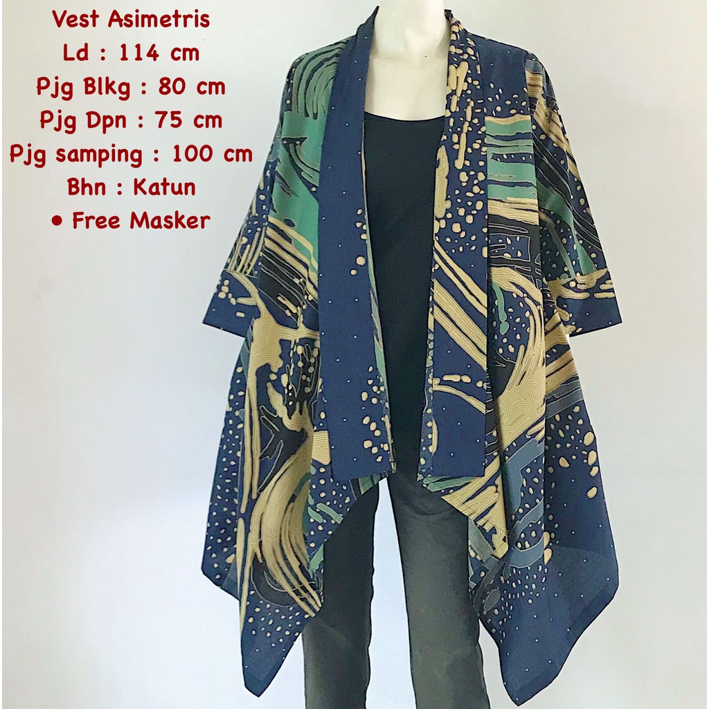 Vest asimetris batik solo outer kerja bolero trendy outer lengan