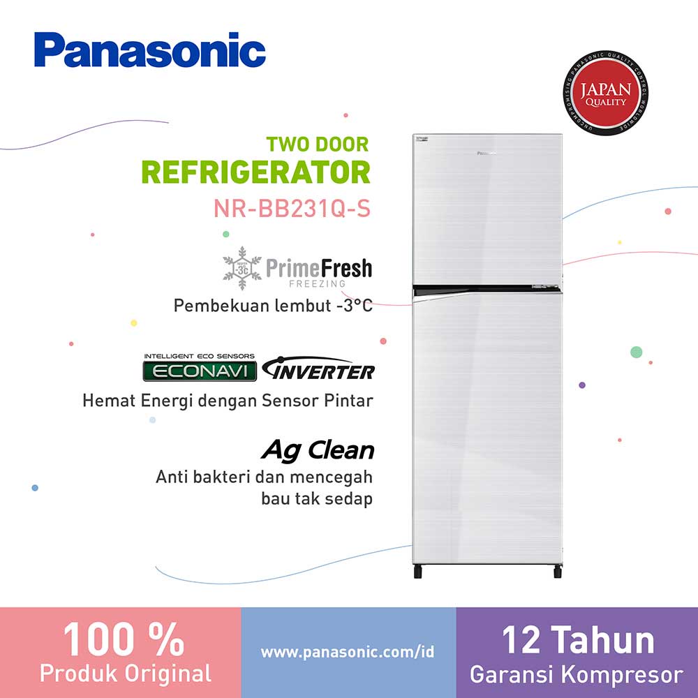 Kulkas Panasonic NR-BB231QS/QPK 2 Pintu EcoNavi Inverter Prime Fresh