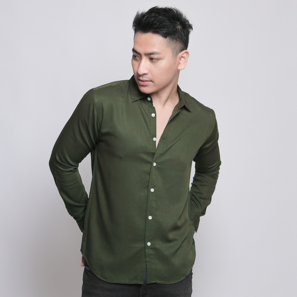 VENGOZ Kemeja Pria Slim Fit - Viscose Dark Green