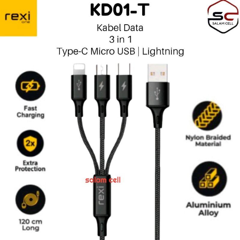 Kabel Data iPhone Micro Type C Rexi KD01-T Original Garansi Resmi