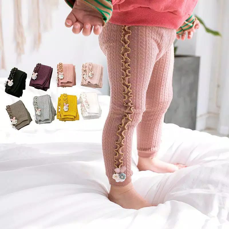 Legging Bayi Renda Import Fashion Legging anak tebal Motif Truffle samping bunga 0-18 bln