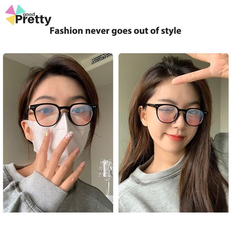 Gradient Pink Blush Glasses Wanita Trendi Wajah Bulat Kacamata Bingkai Hitam untuk Foto - PD