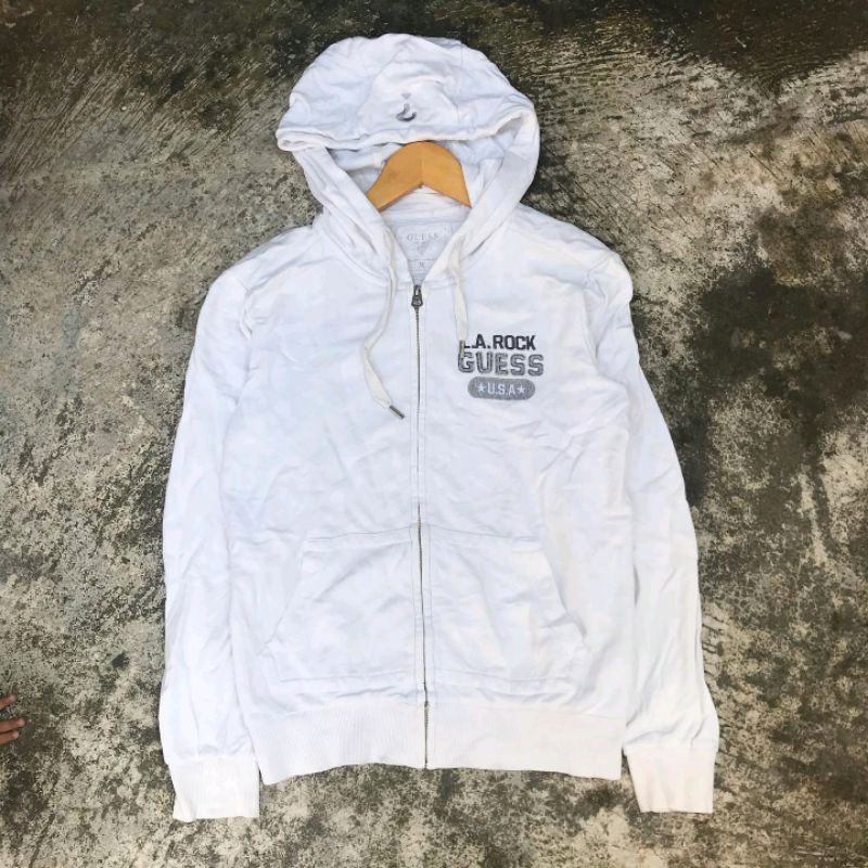 Hoodie Zipper guess white/Guess putih