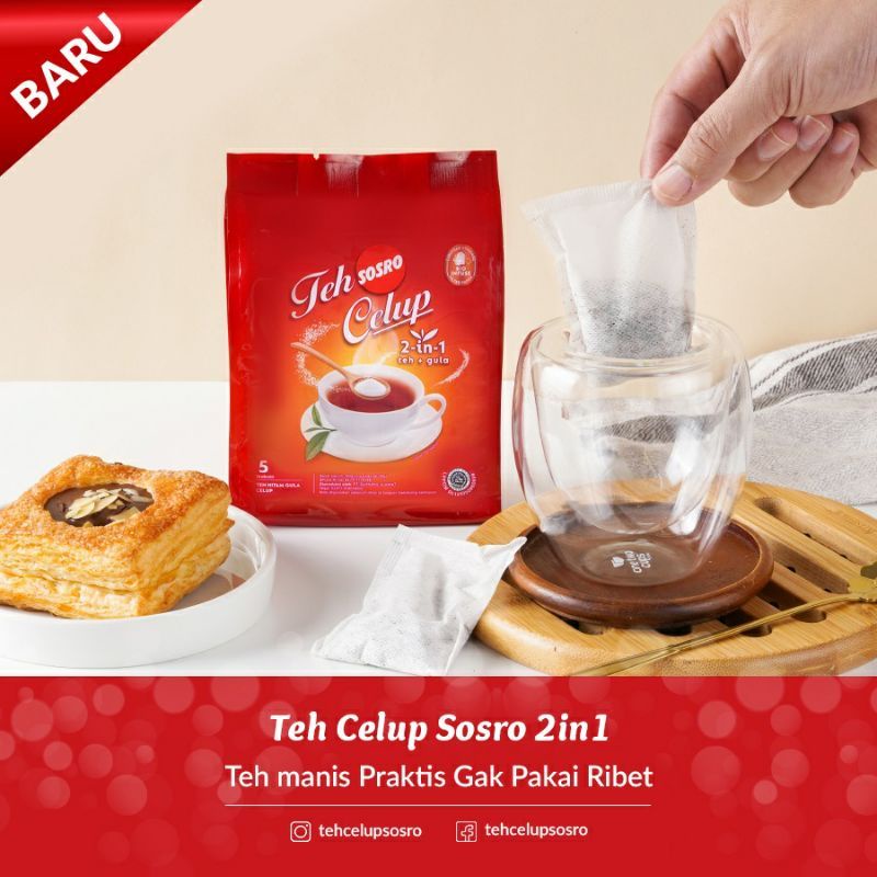 Sosro teh celup asli 2 in 1 teh plus gula isi 5 pcs