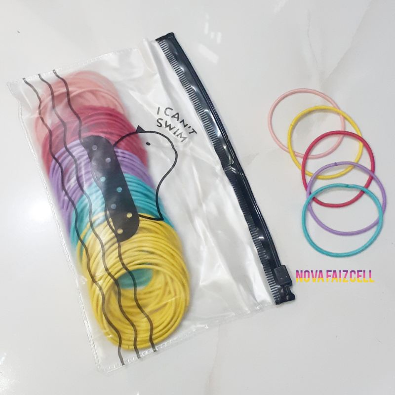 50pcs / 100pcs + pouch ikat rambut karet polos warna-warni dewasa import ala korea-100pcs Mix Cerah