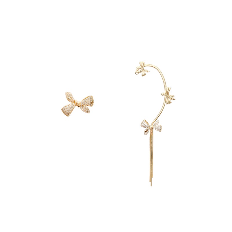 Anting Tusuk Gantung Asimetris Bahan Sterling silver 925 Desain Kupu-Kupu + Rumbai + Berlian Untuk Wanita