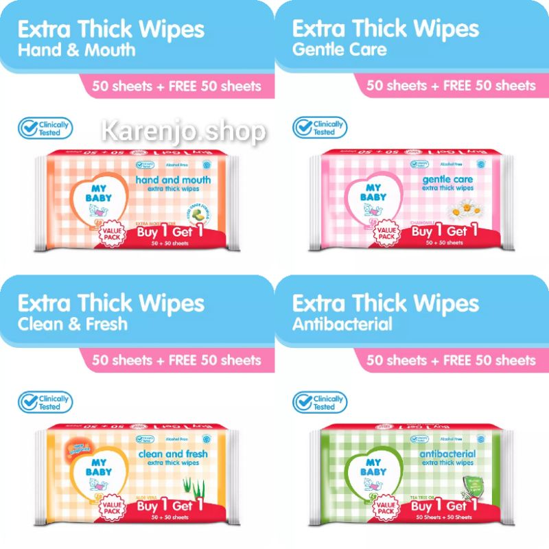 My Baby Extra Care Wipes Tisu Basah isi 50 + Free 50