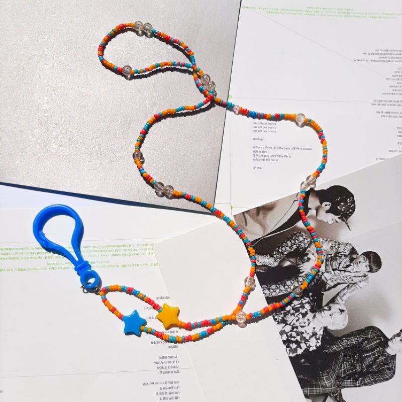 

gantungan id card lanyard beads blue orenji