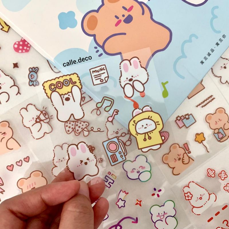 

Cute Bear & Rabbit Colorful Sticker Deco PVC / Mini Sticker Cute / Stiker Tumblr Aesthetic / Stiker HP/ Stiker DIY Jurnal (Random)