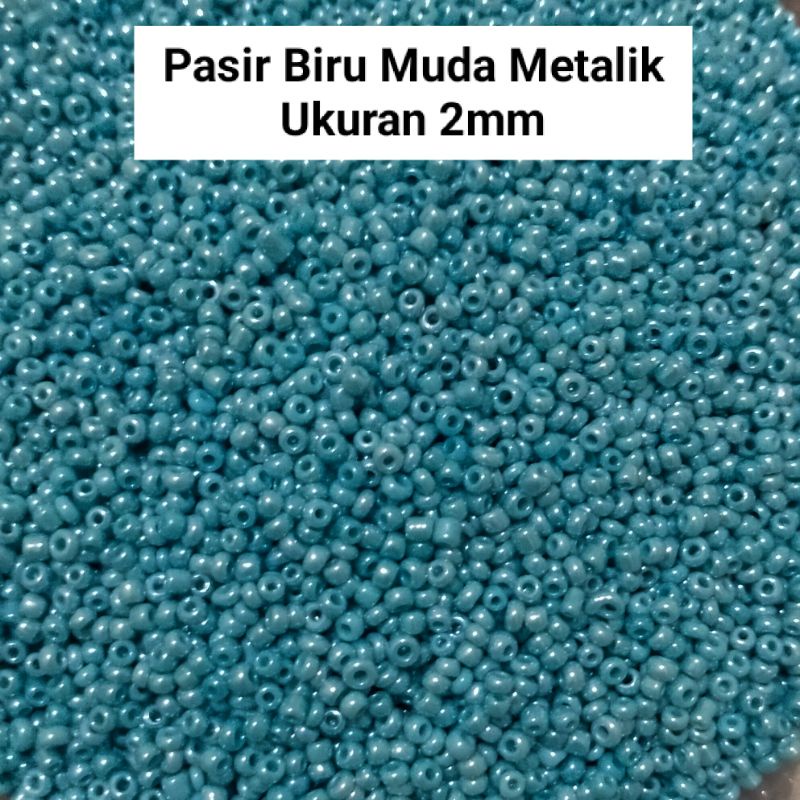 Manik Mote  Payet Pasir Biru Muda Metalik Ukuran 2mm - 10 gram