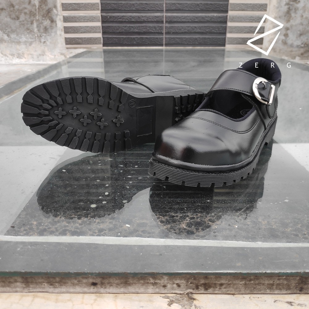 sepatu kerja wanita Slipon Casual Formal Safety Ujung besi kantor PNS paskibra guru hitam