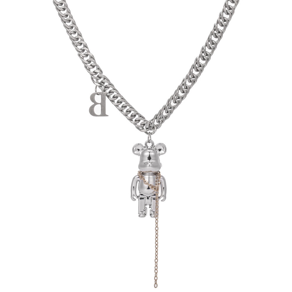 Kalung Rantai Tebal Liontin Huruf B Beruang Gaya punk hip Hop Untuk unisex