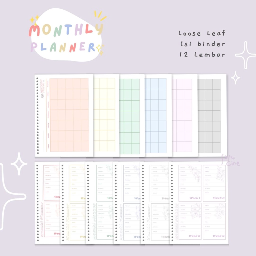 

Loose Leaf / Isi Binder Solucine - Monthly Planner -12 Lembar - A5 / B5