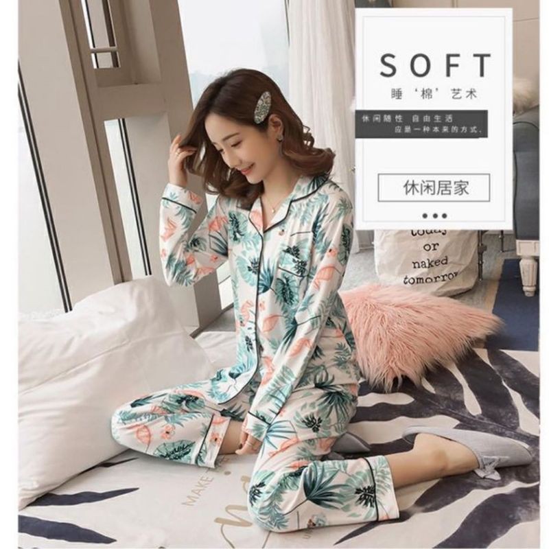 Piyama PP Kancing Flamingo White (IMPORT)