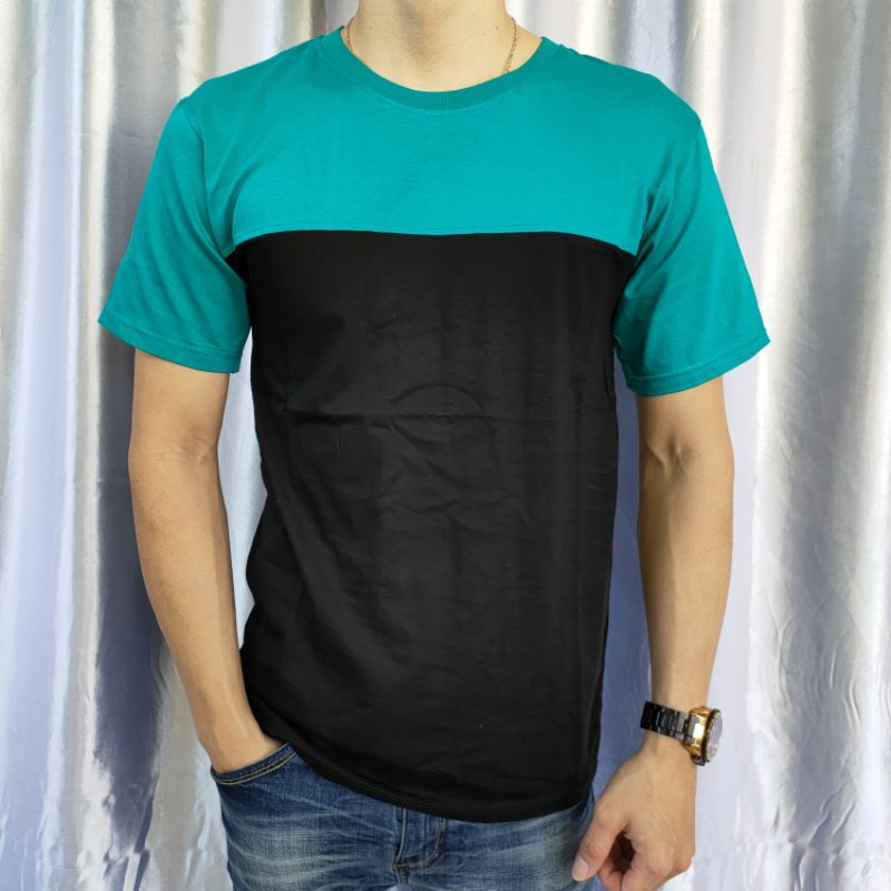 kaos reglan kombinasi TOSCA-HITAM lengan pendek dan panjang uk 20 22 S M L XL XXL