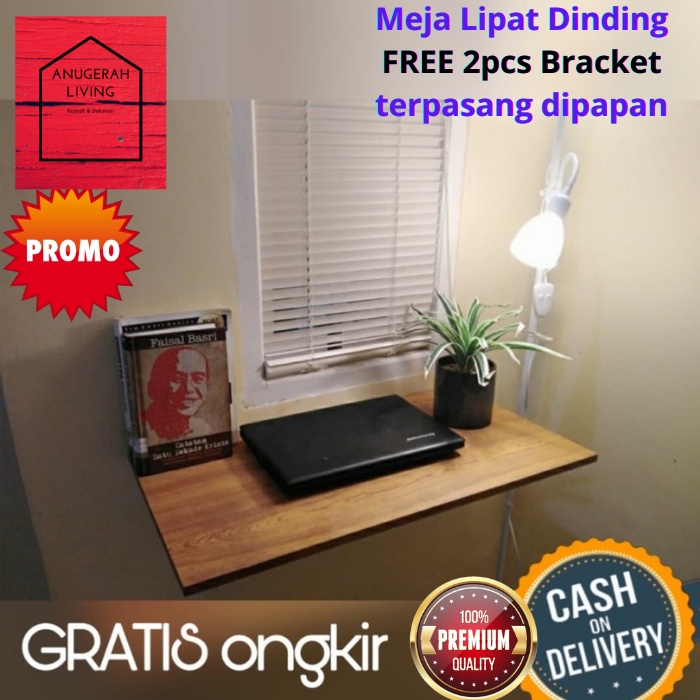 FULL SET Meja Siku Lipat Dinding Warna Cokelat Elegan Free Bracket Breket Braket Bracket Siku Besi T