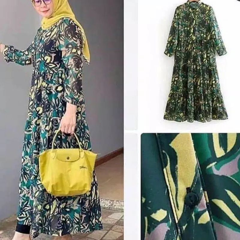 dress nagita zara green floral hijau