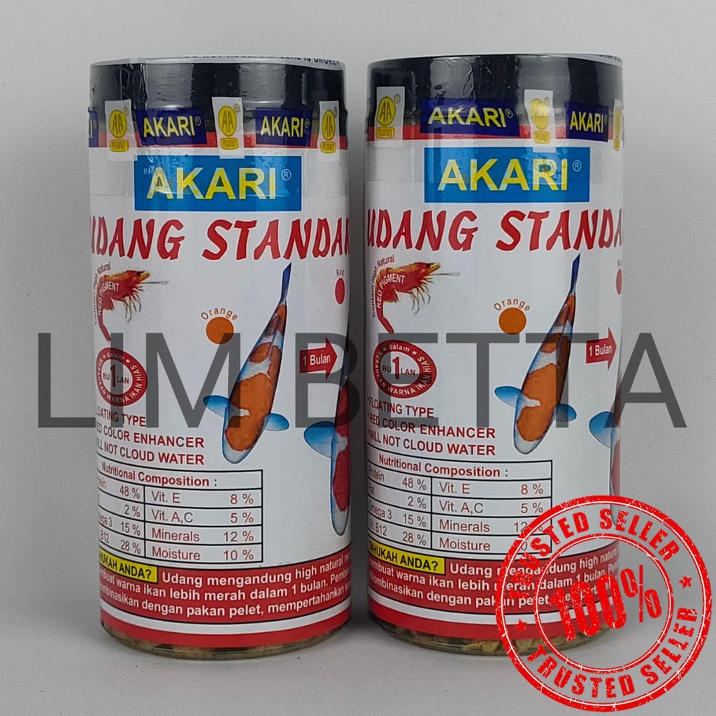 (BOTOL) AKARI UDANG STANDAR 40 GRAM / MAKANAN IKAN UDANG KERING 40 GR