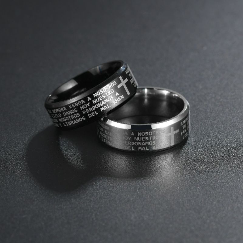 Cincin Titanium SALIB DOA BAPA KAMI CETAK STAINLESS STEEL ANTI KARAT SELAMANYA Model Salip Couple Hitam Silver Blue Gold