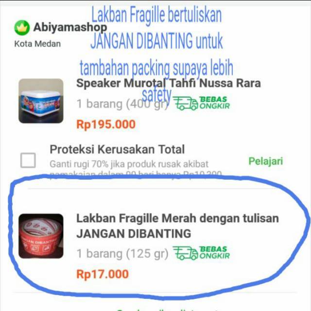 

Packing Tambahan (Bubble Wrap dan Lakban / Selotip Fragille)