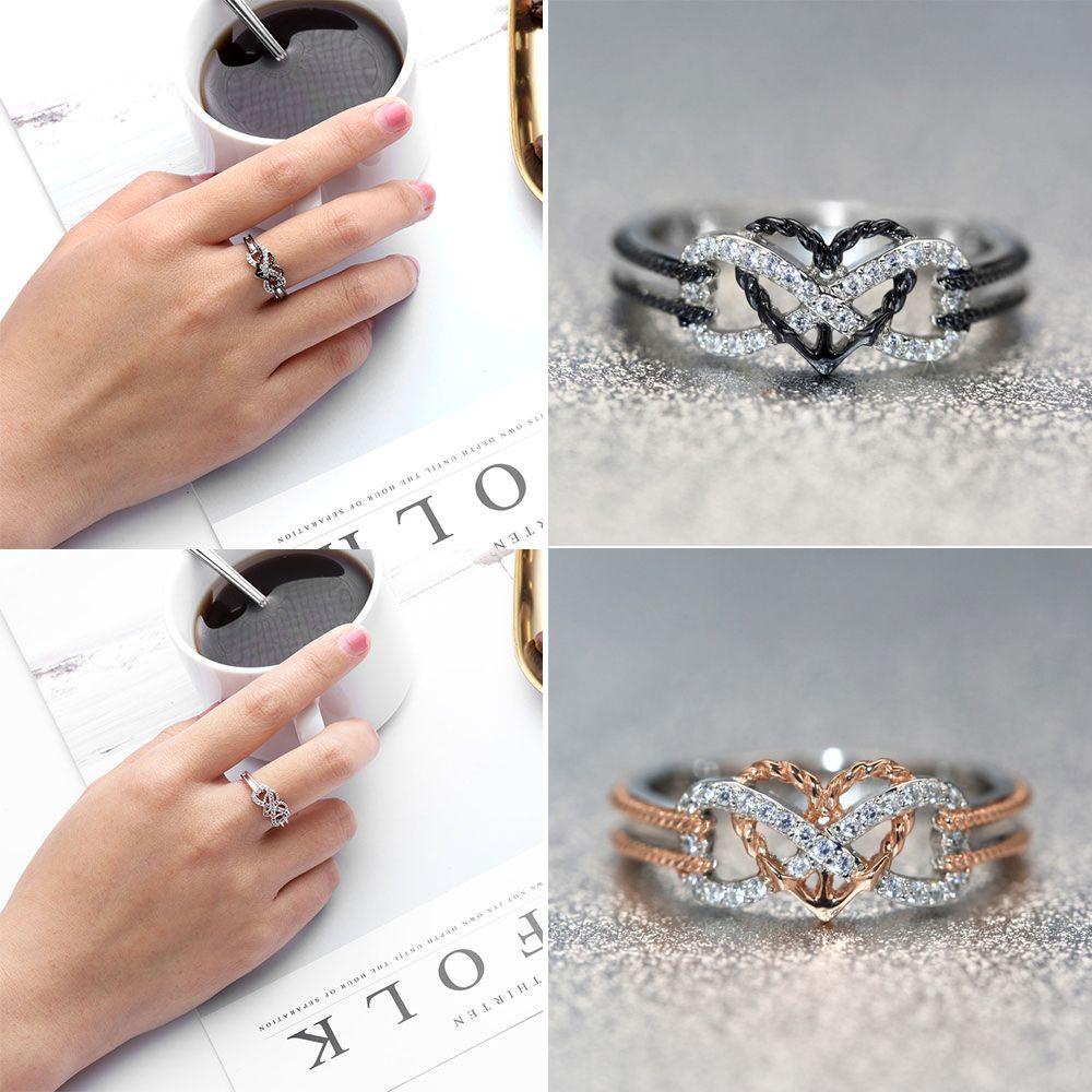 Lily Heart Infinity Rings Perhiasan Tunangan Pernikahan Two Tone