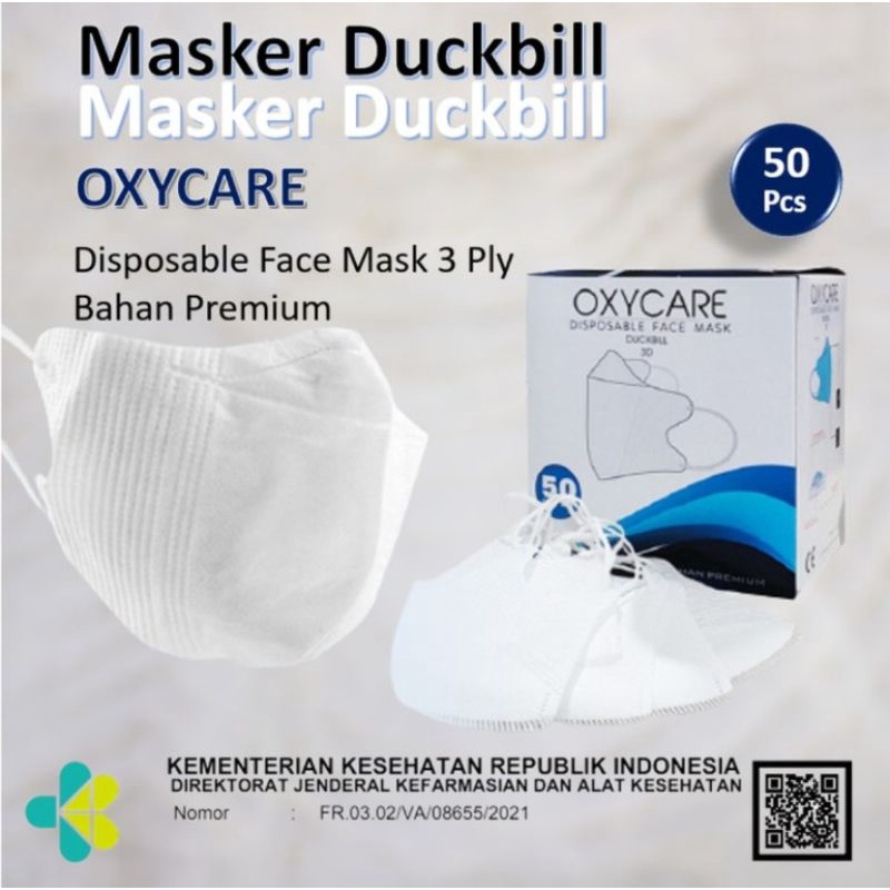 Masker Duckbill 3 Ply Earloop Face Mask Premium Oxycare isi 50 Pcs