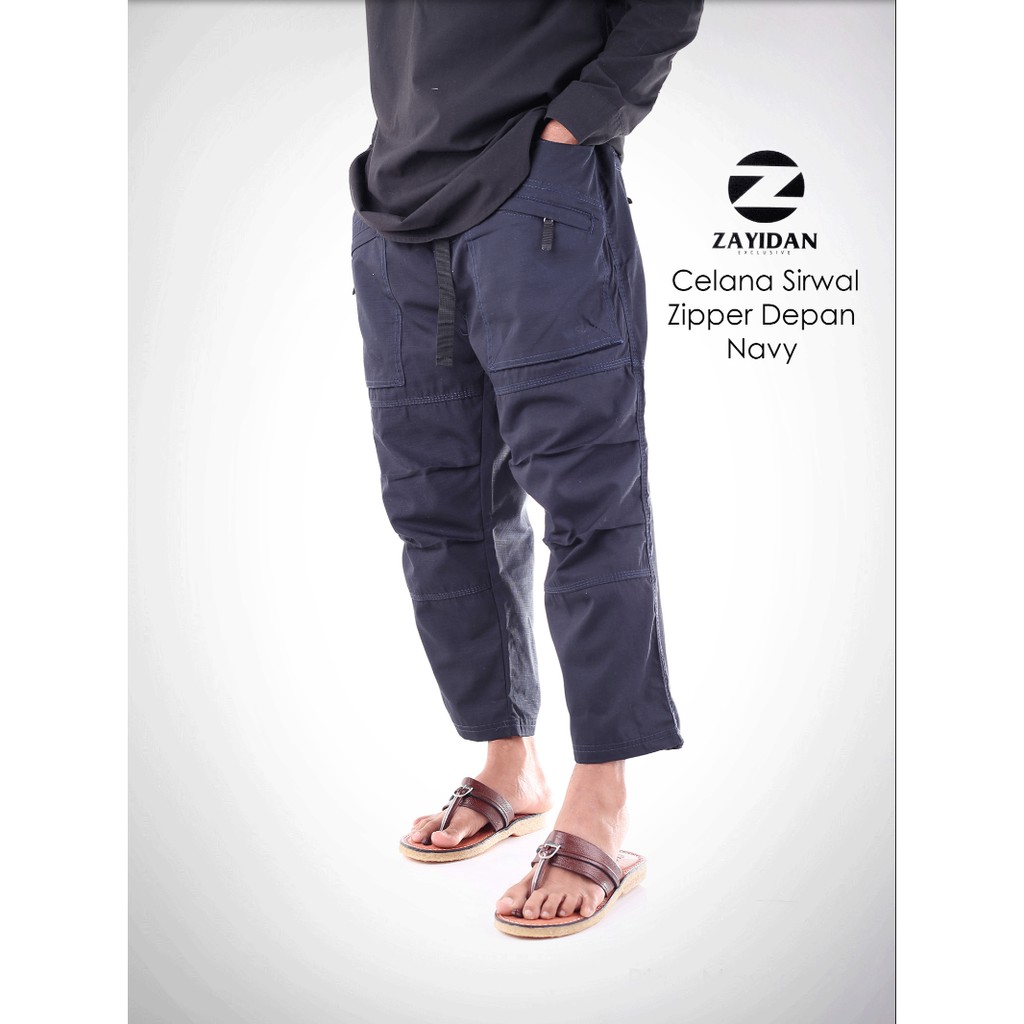 CELANA SIRWAL ZAYIDAN PREMIUM ZIPPER DEPAN NAVY