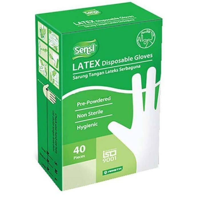 SENSI Sarung Tangan Latex Disposable / Sarung Tangan Karet per Box isi 40 Biji