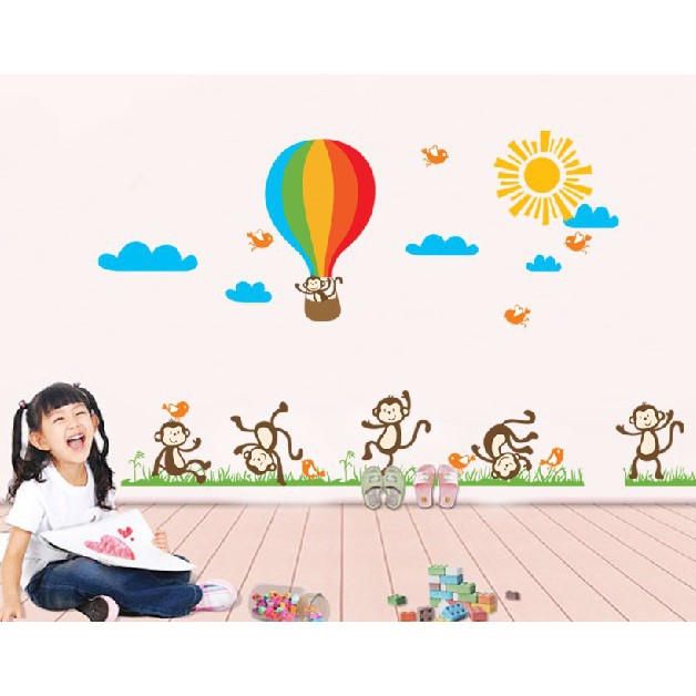 RELIZA WALL STICKER MONYET BALON UDARA MONKEY KIDS ANAK ANIMAL STIKER DINDING JM7121