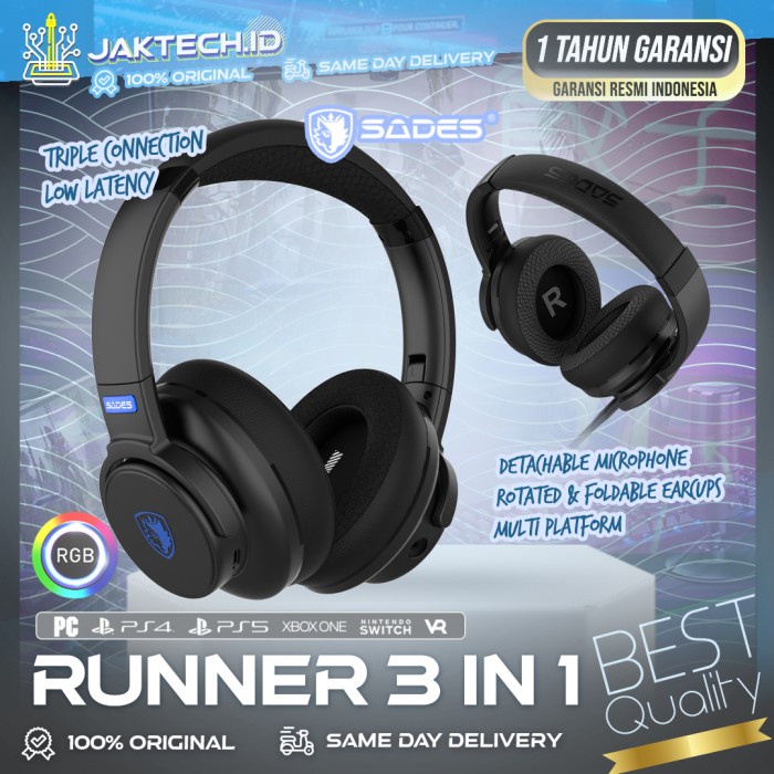 Sades Runner SA-202 Triple Connection Headset Gaming Multiplatform ORI - Hitam