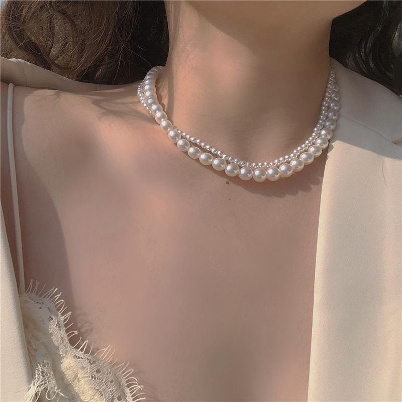 Fashion Double Layer Pearl Necklace Luxury Beads Chain Choker Necklaces for Women Jewelry Accessories