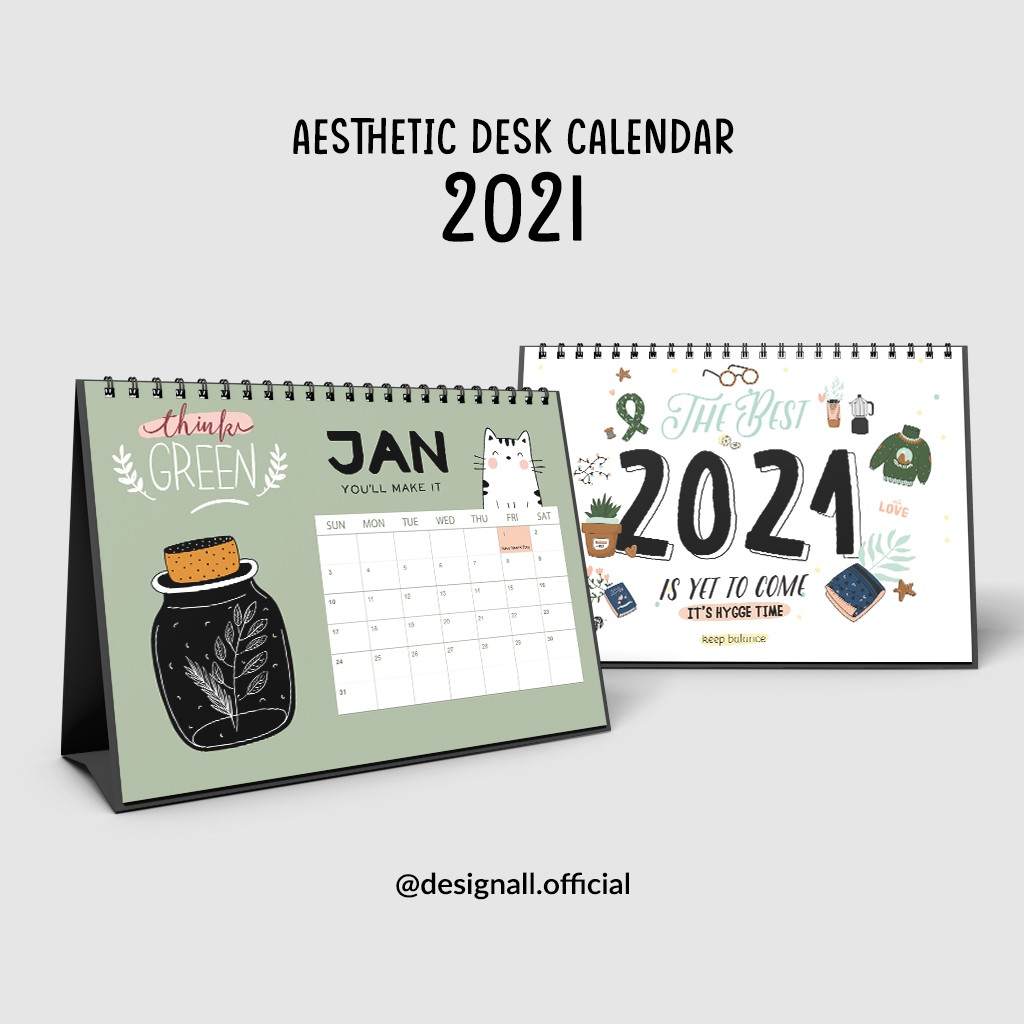 Designall Kalender Meja / Kalender Duduk Aesthetic Tahun 2021 Spiral ZE ...