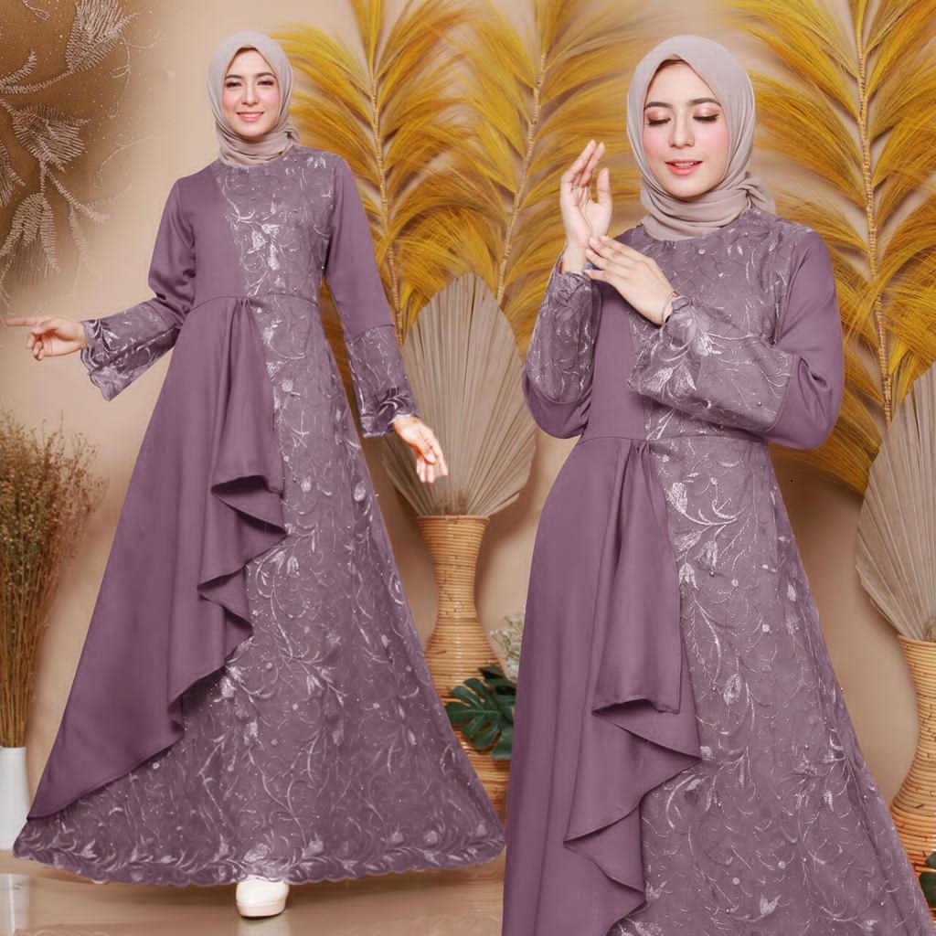 TERLARIS!! Zolan Gamis Brukat Terbaru Kekinian Pesta Seragam Kondangan Maxi Dress Fashion Muslim Wanita Premium - Size M L XL XXL Jumbo