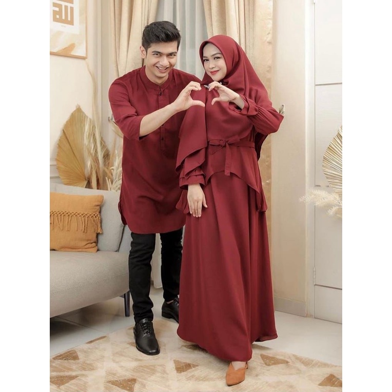 Cp Gamis 3in1 Ricis/Couple Baju Pasangan Gamis Syari Muslim Wanita + Kemeja Pria Polos/ Pakaian Pesta Kondangan Premium