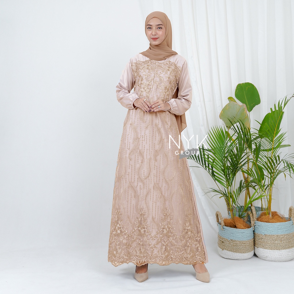 [BISA BAYAR DITEMPAT] MAXI DRESS ALANA - GAMIS BROKAT MODERN - LONG DRESS TILE MUTIARA - GAMIS PESTA - OUTFIT KONDANGAN