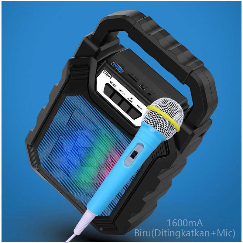 [UOOK] Speaker Portable Bluetooth Nirkabel Mic Salon Mini LED Disco Bass Wireless USB TF-Card BT15-Ditingkatkan+Mic(B)