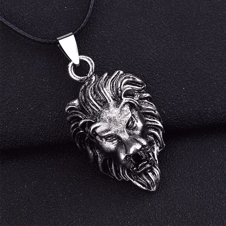 Eropa Dan Amerika punk retro lion's head pendant Pria Mendominasi Kalung Pribadi Hewan Kulit lanyard Baru