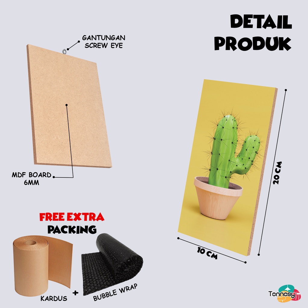 TENNESY HIASAN DINDING KAKTUS BOTANICAL 10X20 CMWALL DECOR PAJANGAN KAYU POSTER DEKORASI DINDING RUMAH KAMAR TIDUR