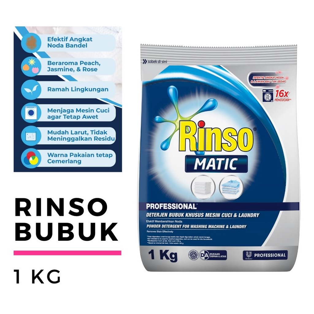 Rinso Matic Bubuk 900 gram - Rinso Professional Deterjen Laundry Kiloan Bubuk