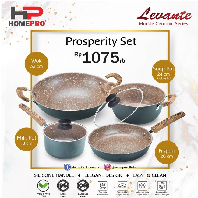 HOME PRO Levante Marble Ceramic Prosperity Set Wajan Panci Anti Lengket Keramik