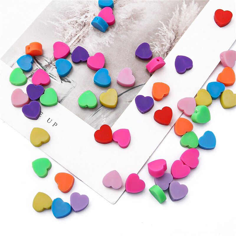 30Pcs/lot 9x10mm Clay Love Heart Spacer Solid Bead Polymer Clay Loose Beads Needlework For Jewelry Making Bracelets Earrings DIY