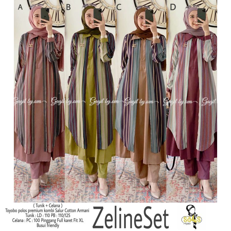 SN - ALMEERA & ZELINE SET ori Gagil by Ova. Set Tunik Muslimah Salur Bahan Toyobo Airflow Syakila Ka